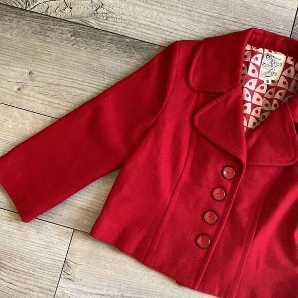 Tulle Wool Peacoat Size Small Red - Picture 4 of 4